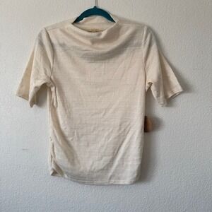 PARALLEL SKIES Mock Neck Ruched Side Textured Knit Top Cream Size Small